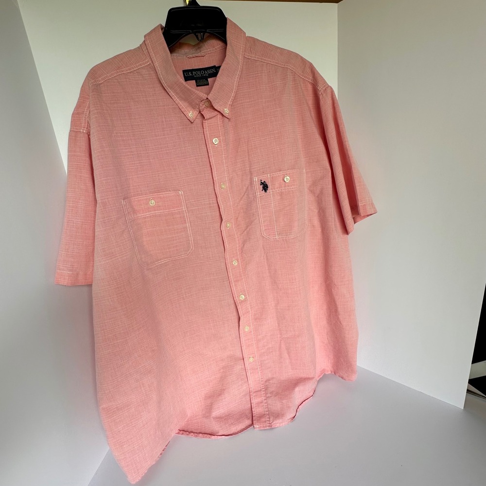 U.S. Polo Assn. Men's 3XL Pink Short Sleeve Button Down Shirt‎